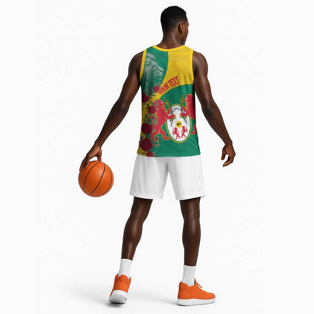 Personalised Togo Basketball Jersey Coat Of Arms - African Mix Rose Pattern LT15