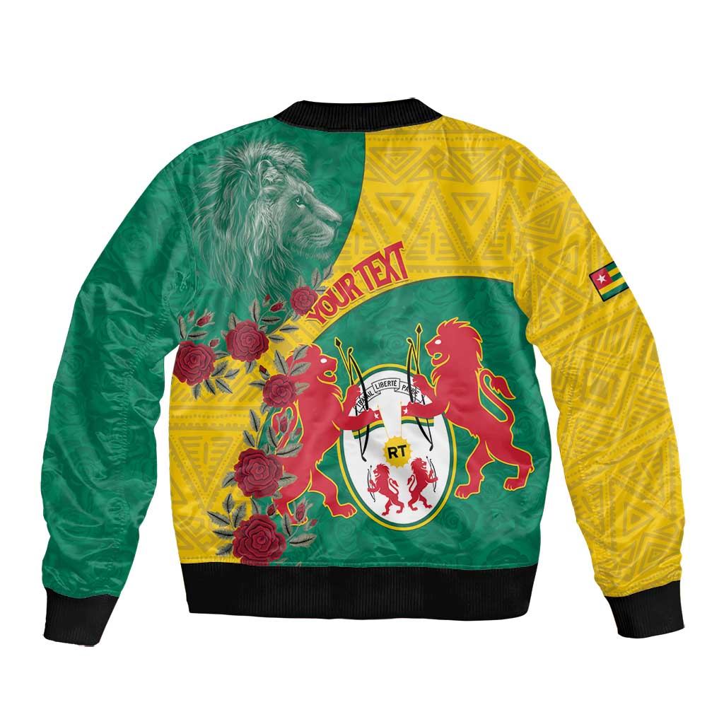 Personalised Togo Bomber Jacket Coat Of Arms - African Mix Rose Pattern