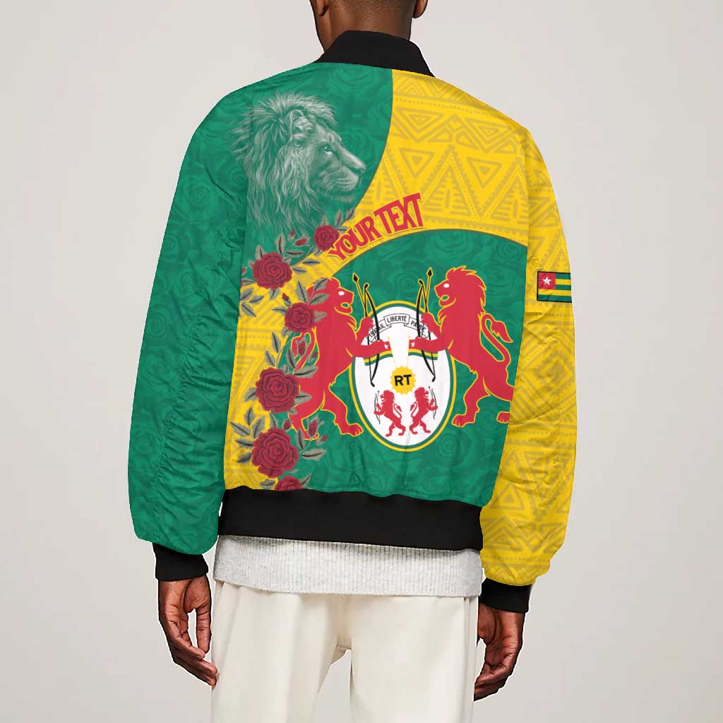 Personalised Togo Bomber Jacket Coat Of Arms - African Mix Rose Pattern