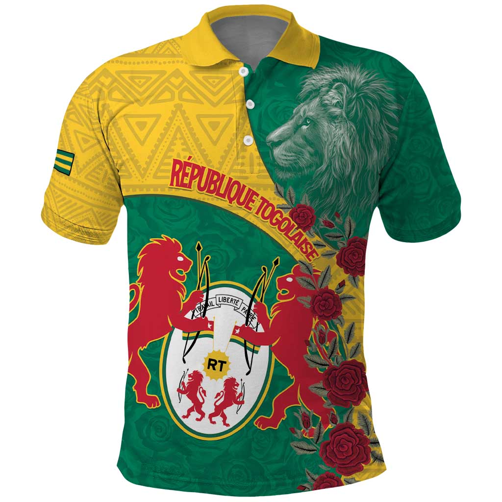 Personalised Togo Polo Shirt Coat Of Arms - African Mix Rose Pattern
