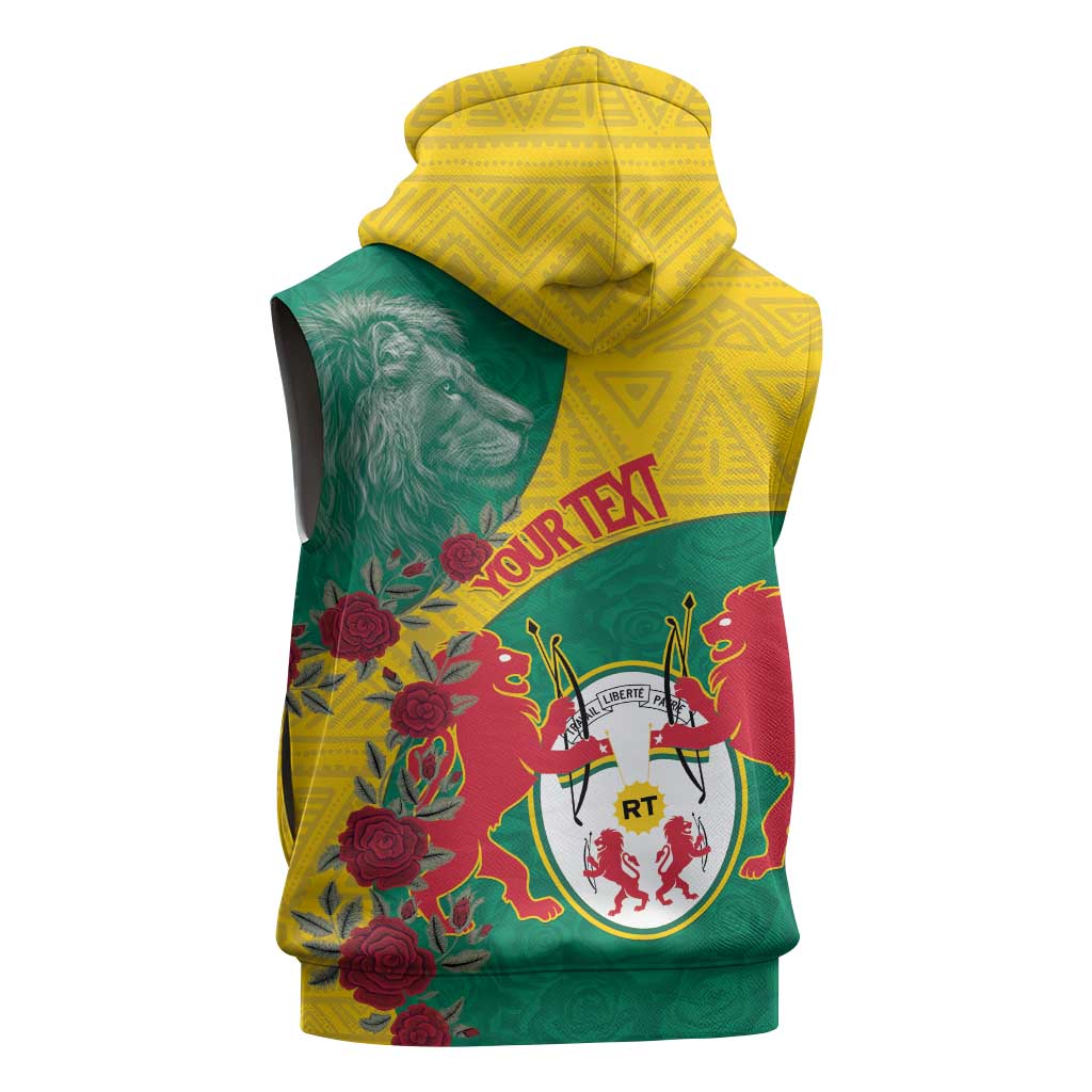 Personalised Togo Sleeveless Zip Hoodie Coat Of Arms - African Mix Rose Pattern - African Pride