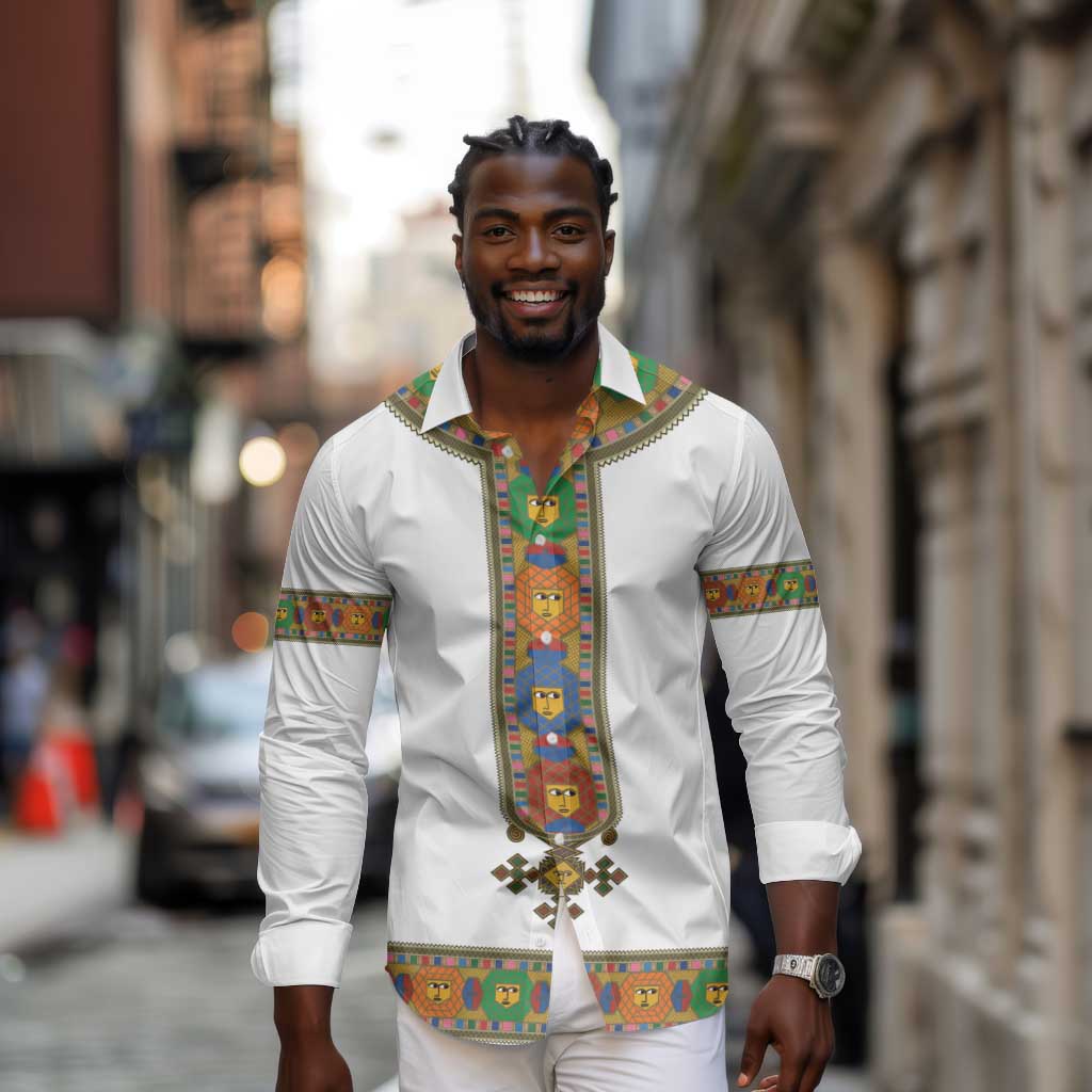 Ethiopia Saba Kemis Habesha Style Long Sleeve Button Shirt