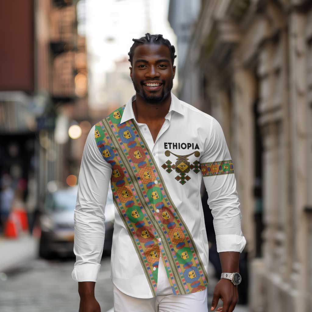 Ethiopia Saba Kemis Sash Style Long Sleeve Button Shirt