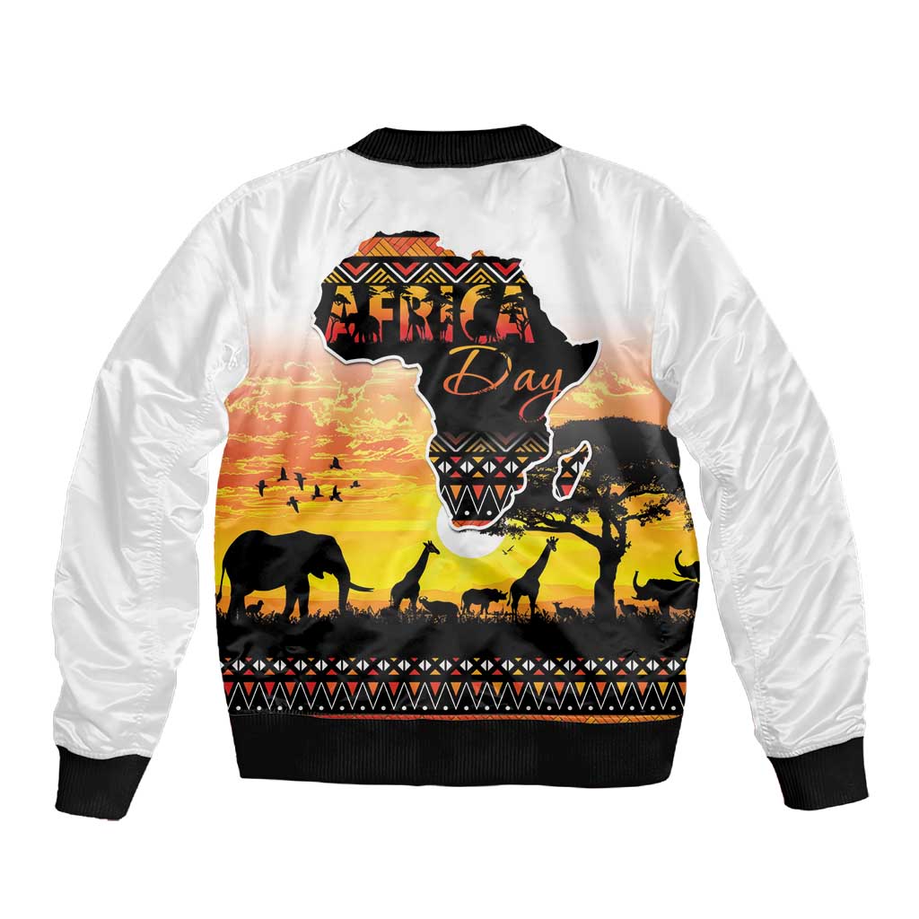Africa Day Sleeve Zip Bomber Jacket Safari With Map - African Pattern