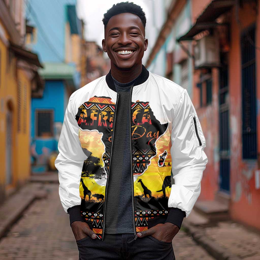 Africa Day Sleeve Zip Bomber Jacket Safari With Map - African Pattern