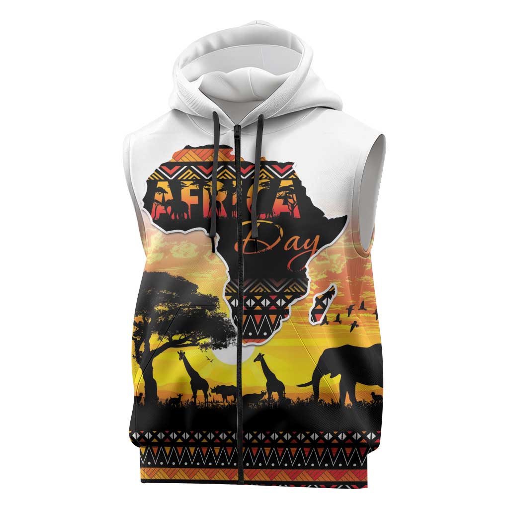 Africa Day Sleeveless Zip Hoodie Safari With Map - African Pattern - African Pride