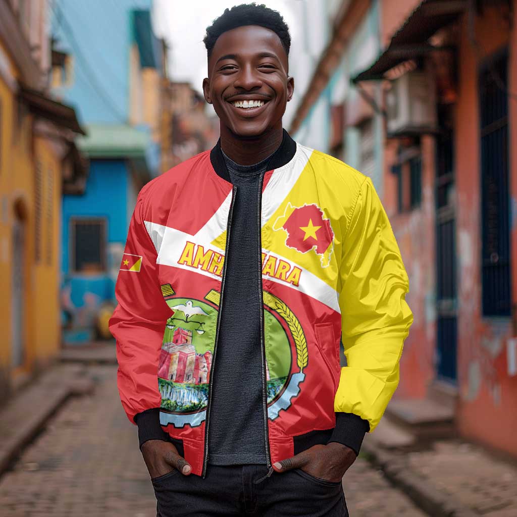 Personalized Amhara Region Bomber Jacket Coat Of Arms With Amhara Map