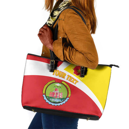Personalized Amhara Region Leather Tote Bag Coat Of Arms With Amhara Map