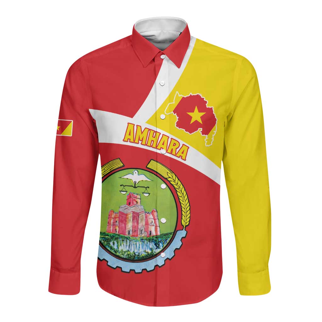 Personalized Amhara Region Long Sleeve Button Shirt Coat Of Arms With Amhara Map