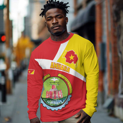 Personalized Amhara Region Long Sleeve Shirt Coat Of Arms With Amhara Map