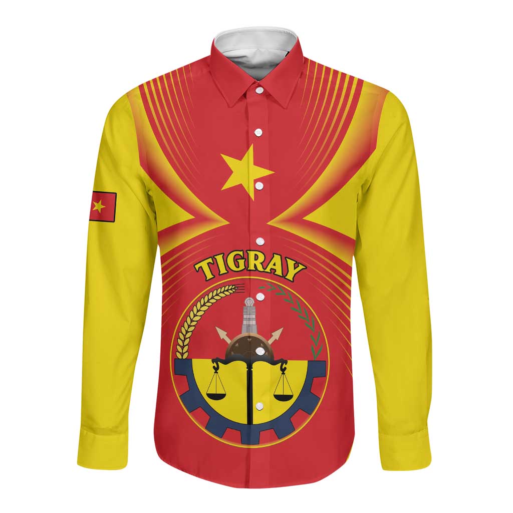 Personalized Tigray Region Long Sleeve Button Shirt Coat Of Arms With Tigray Map