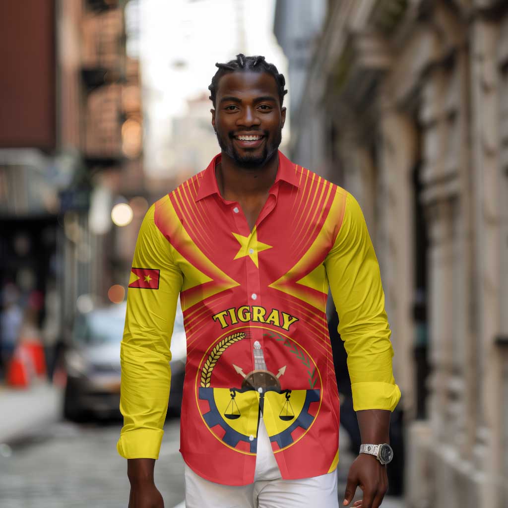 Personalized Tigray Region Long Sleeve Button Shirt Coat Of Arms With Tigray Map