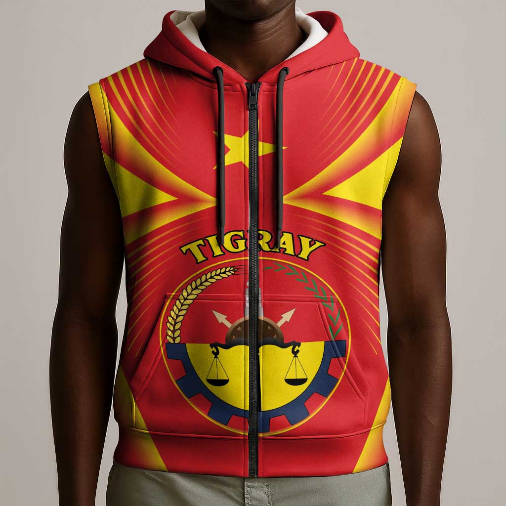 Personalized Tigray Region Sleeveless Zip Hoodie Coat Of Arms With Tigray Map - African Pride