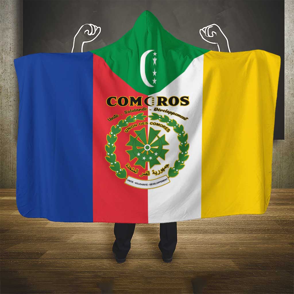 Comoros Coat Of Arms Flag Style Hooded Blanket