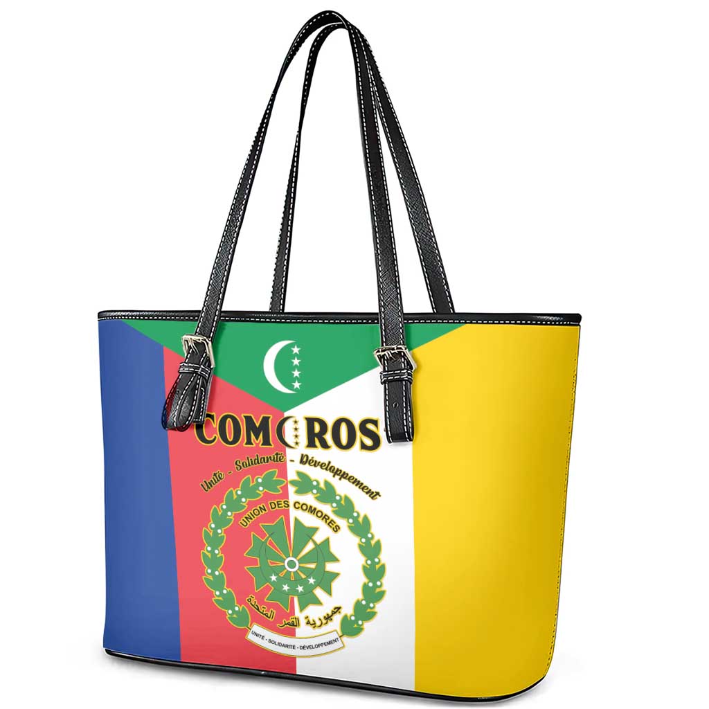Comoros Coat Of Arms Flag Style Leather Tote Bag