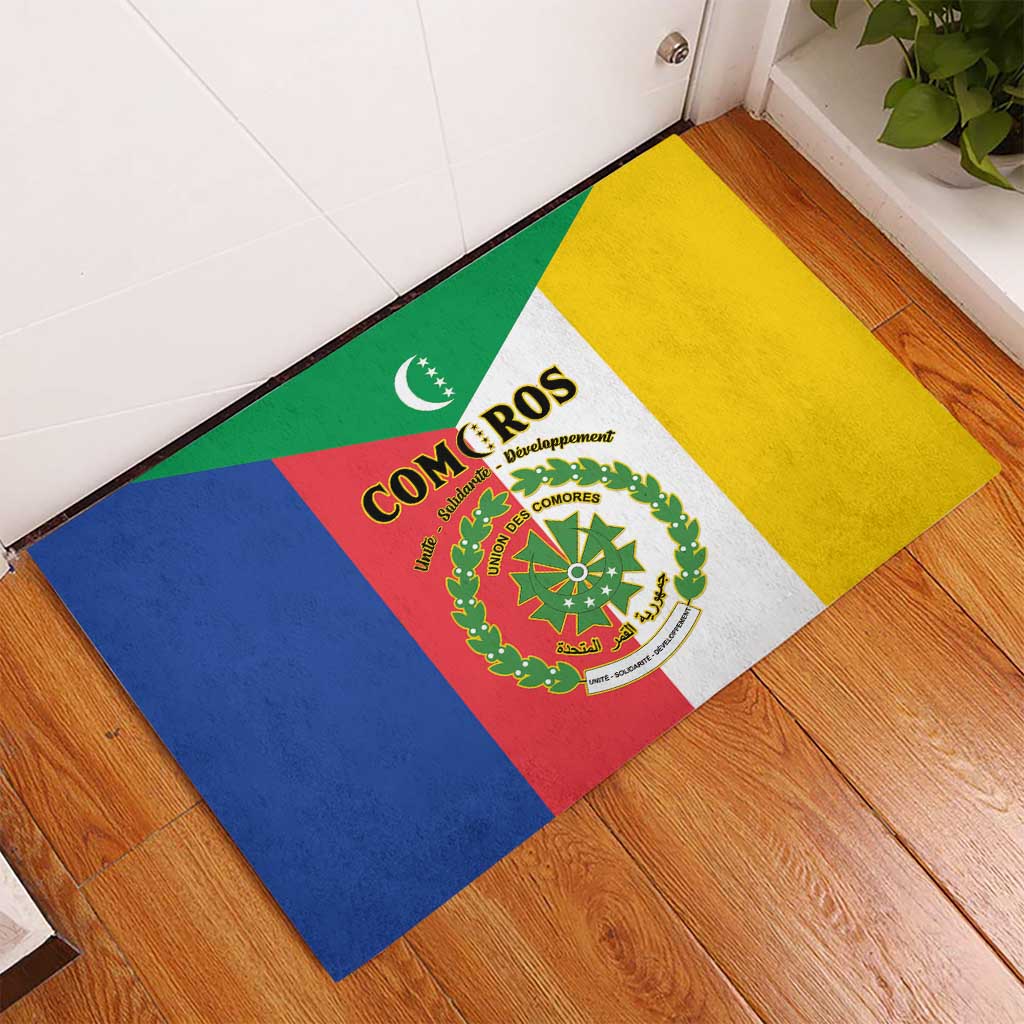 Comoros Coat Of Arms Flag Style Rubber Doormat