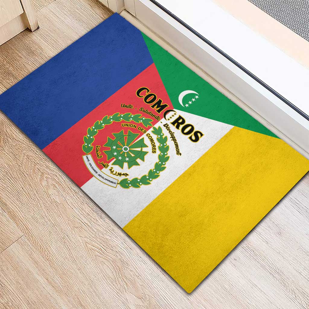 Comoros Coat Of Arms Flag Style Rubber Doormat