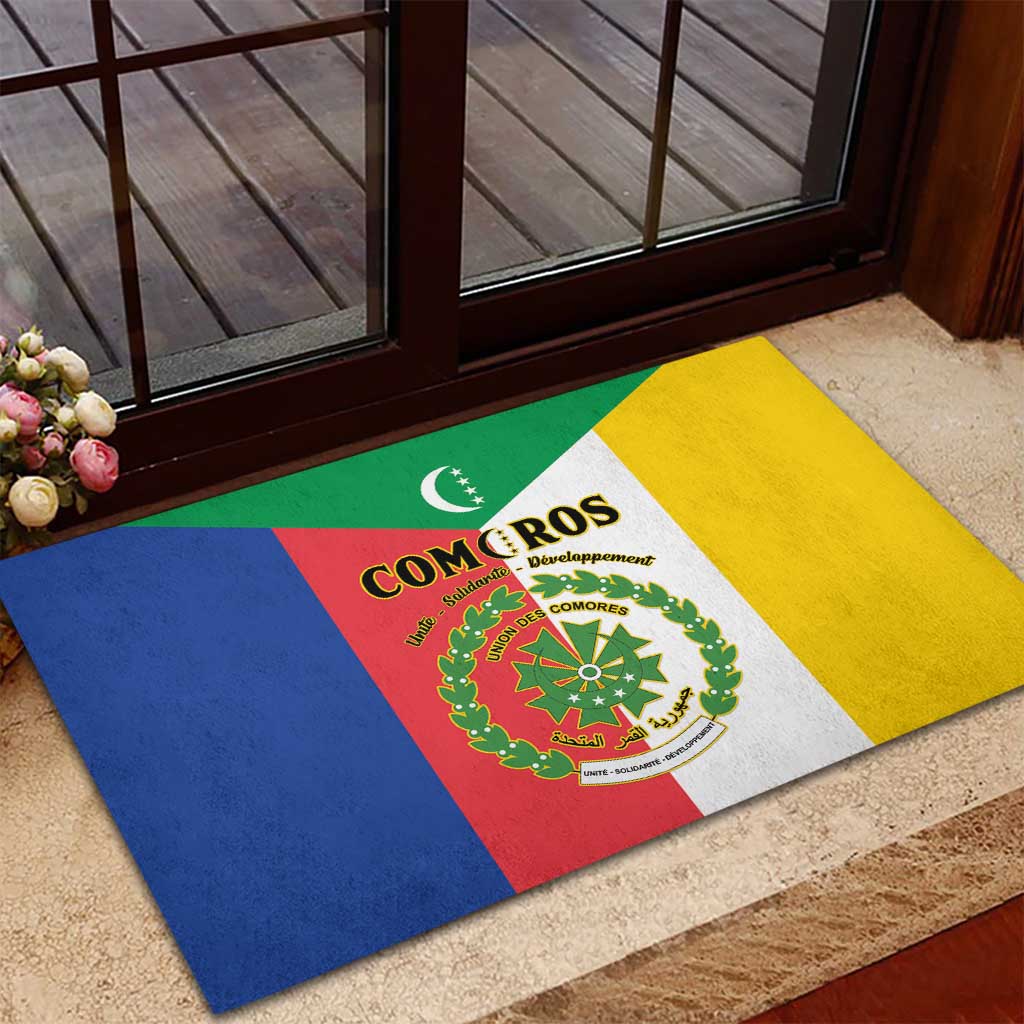 Comoros Coat Of Arms Flag Style Rubber Doormat