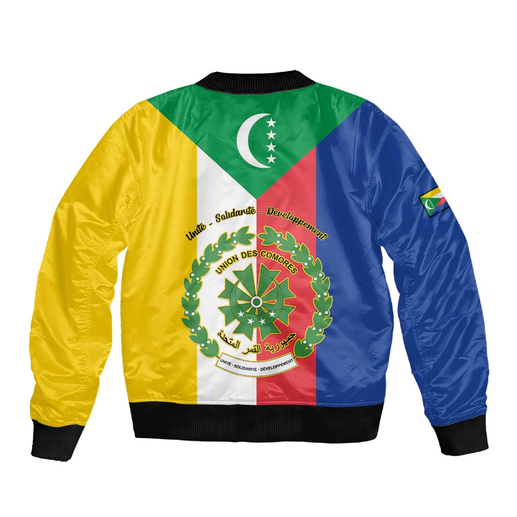 Comoros Coat Of Arms Flag Style Sleeve Zip Bomber Jacket