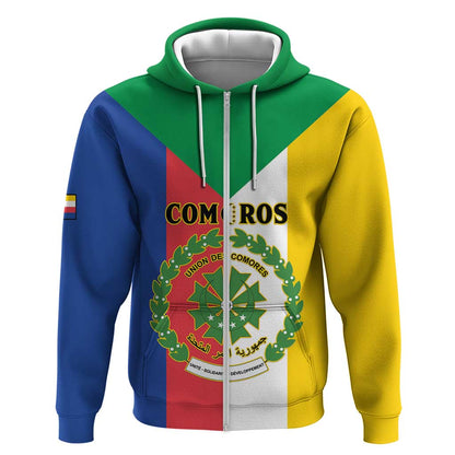 Comoros Coat Of Arms Flag Style Zip Hoodie