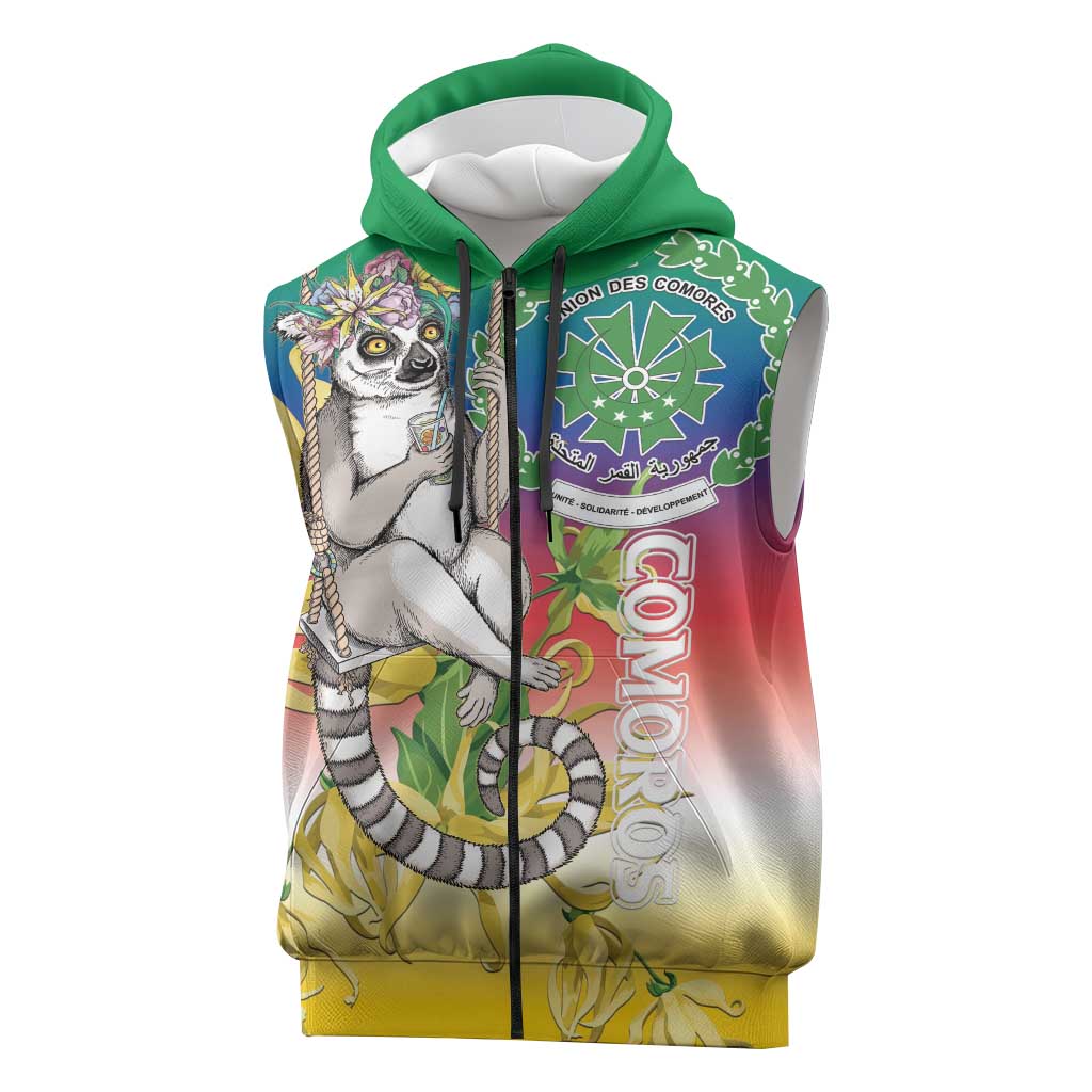 Comoros Sleeveless Zip Hoodie Mongoose Lemur With Ylang Ylang - African Pride