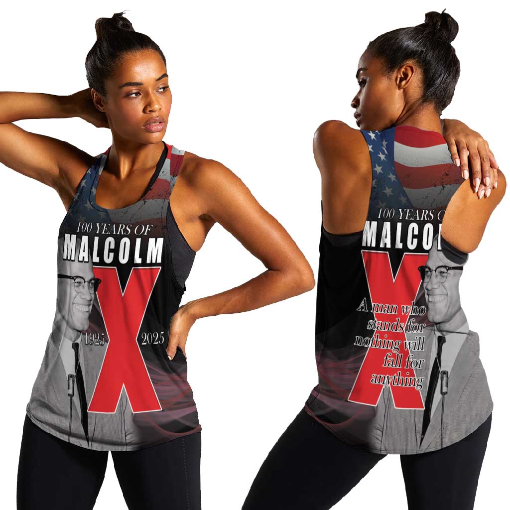 100 Years of Malcolm X Women Racerback Tank His Legacy for Black