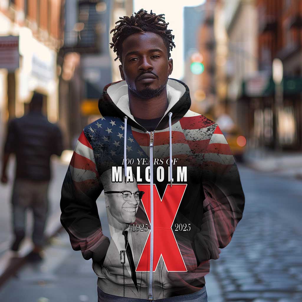 100 Years of Malcolm X Zip Hoodie His Legacy for Black
