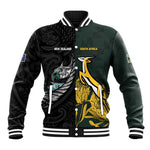 New Zealand vs South Africa Rugby Custom Baseball Jacket Maori - African Pattern