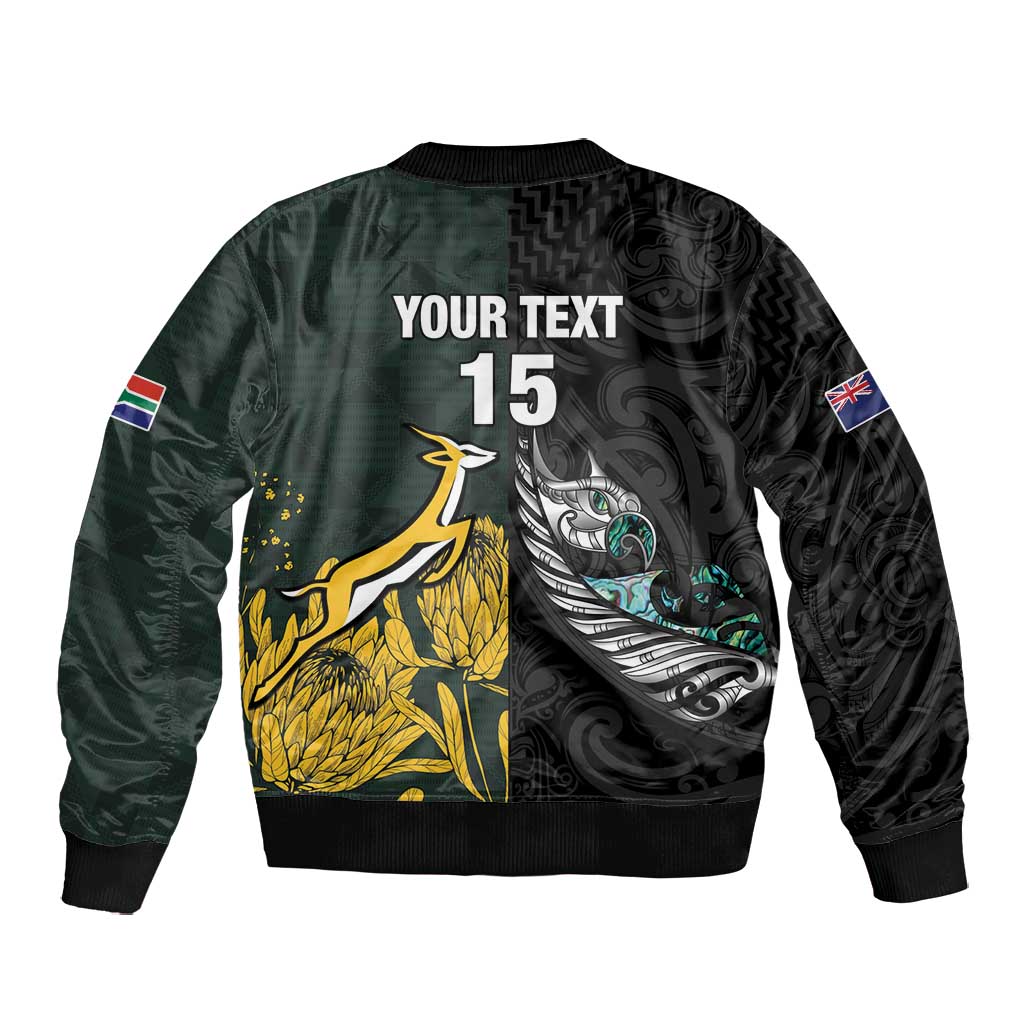 New Zealand vs South Africa Rugby Custom Bomber Jacket Maori - African Pattern