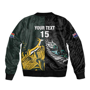 New Zealand vs South Africa Rugby Custom Bomber Jacket Maori - African Pattern