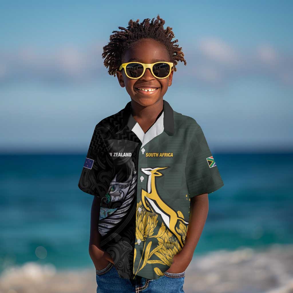 New Zealand vs South Africa Rugby Custom Kid Hawaiian Shirt Maori - African Pattern