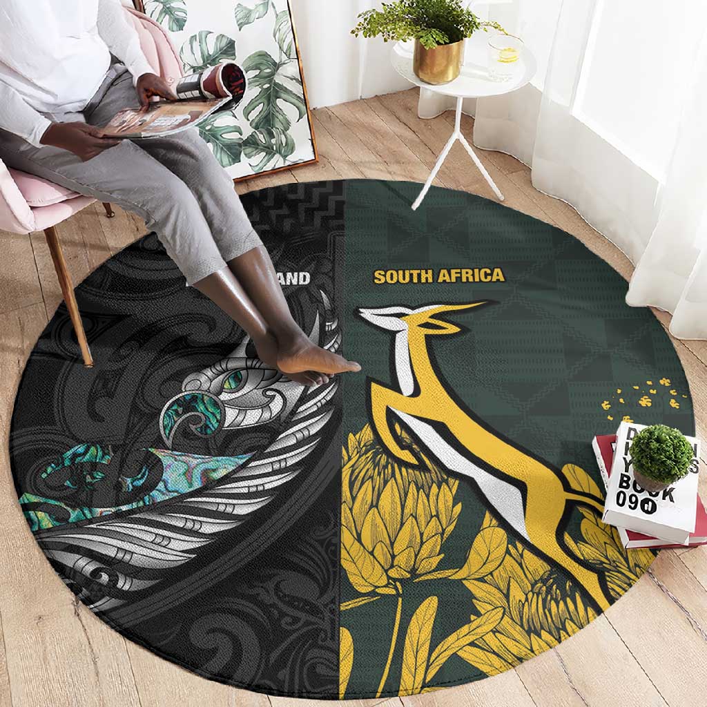 New Zealand vs South Africa Rugby Round Carpet Maori - African Pattern