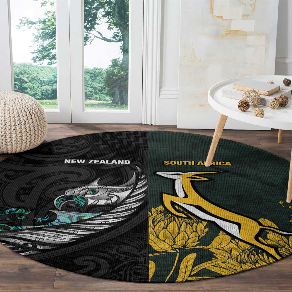 New Zealand vs South Africa Rugby Round Carpet Maori - African Pattern