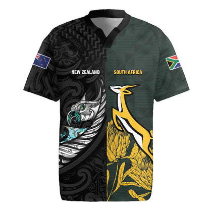 New Zealand vs South Africa Rugby Custom Rugby Jersey Maori - African Pattern