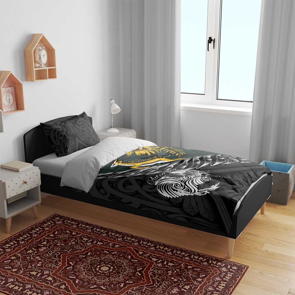 New Zealand vs South Africa Rugby Bedding Set Maori Kiwi With Springboks