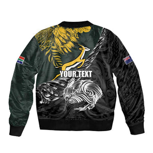 New Zealand vs South Africa Rugby Personalised Bomber Jacket Maori Kiwi With Springboks