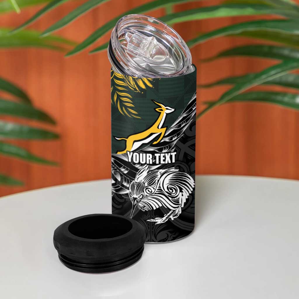 New Zealand vs South Africa Rugby Personalised 4 in 1 Can Cooler Tumbler Maori Kiwi With Springboks