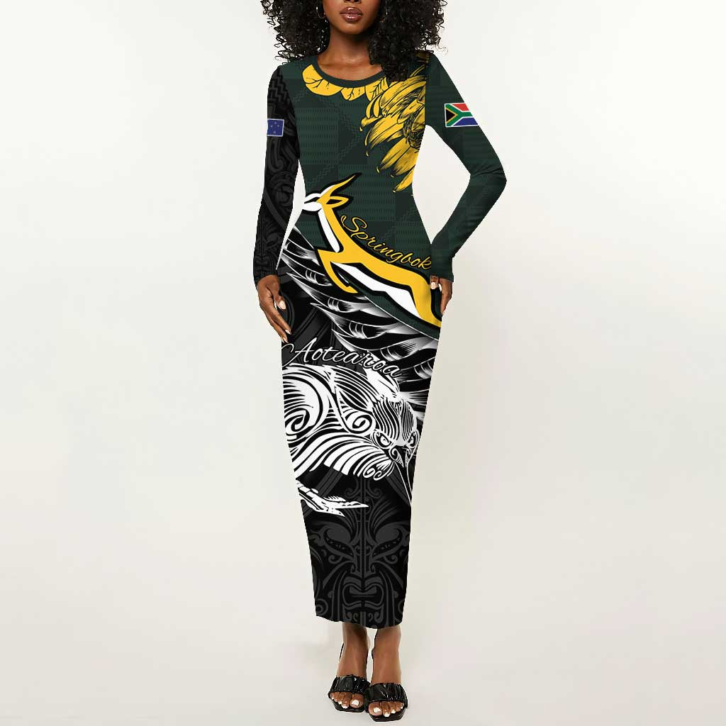 New Zealand vs South Africa Rugby Personalised Long Sleeve Bodycon Dress Maori Kiwi With Springboks LT15