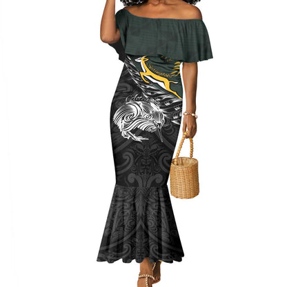 New Zealand vs South Africa Rugby Personalised Mermaid Dress Maori Kiwi With Springboks