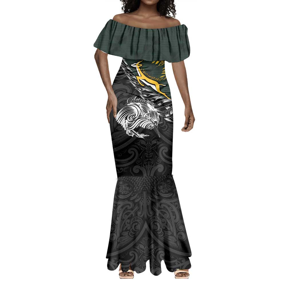 New Zealand vs South Africa Rugby Personalised Mermaid Dress Maori Kiwi With Springboks