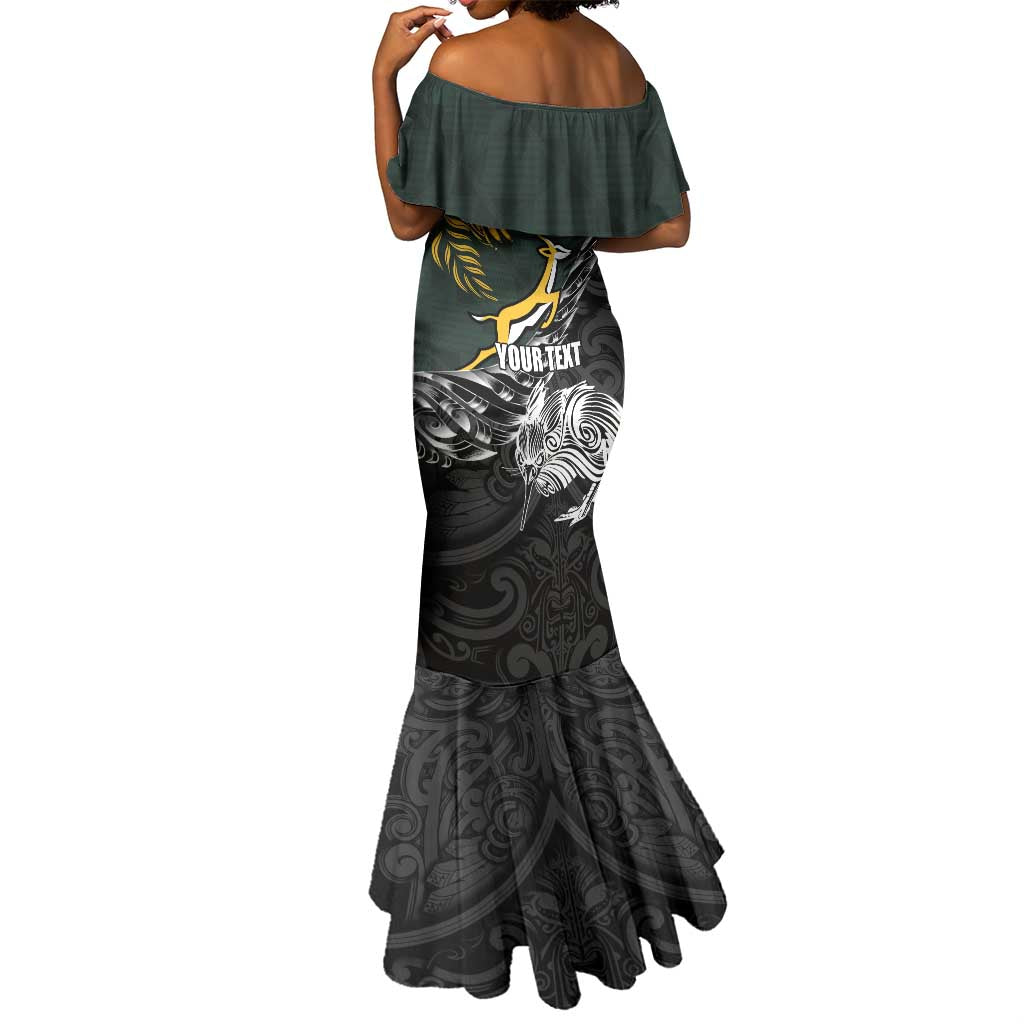 New Zealand vs South Africa Rugby Personalised Mermaid Dress Maori Kiwi With Springboks