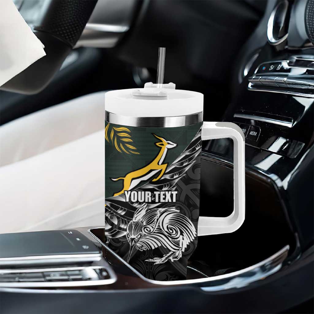 New Zealand vs South Africa Rugby Personalised Tumbler With Handle Maori Kiwi With Springboks