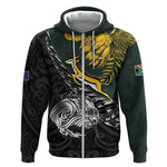 New Zealand vs South Africa Rugby Personalised Zip Hoodie Maori Kiwi With Springboks
