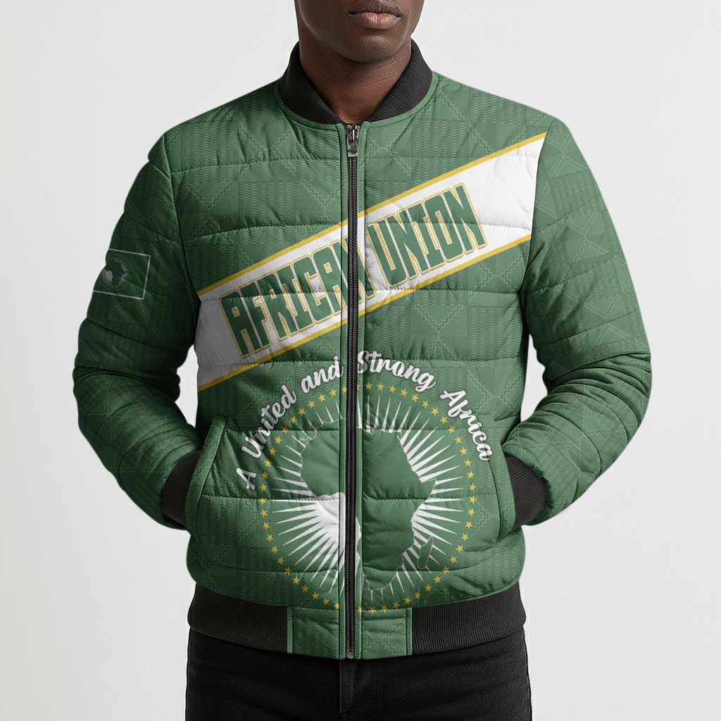 Personalized African Union Day Bomber Puffer Jacket Emblem With Kente Pattern