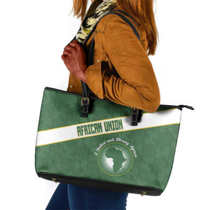 African Union Day Leather Tote Bag Emblem With Kente Pattern - African Pride