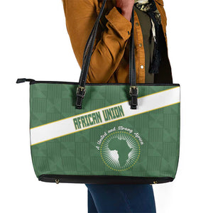 African Union Day Leather Tote Bag Emblem With Kente Pattern - African Pride