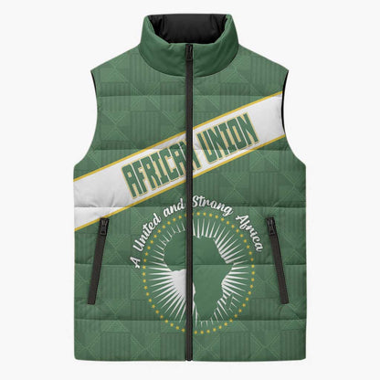 Personalized African Union Day Sleeveless Puffer Jacket Emblem With Kente Pattern