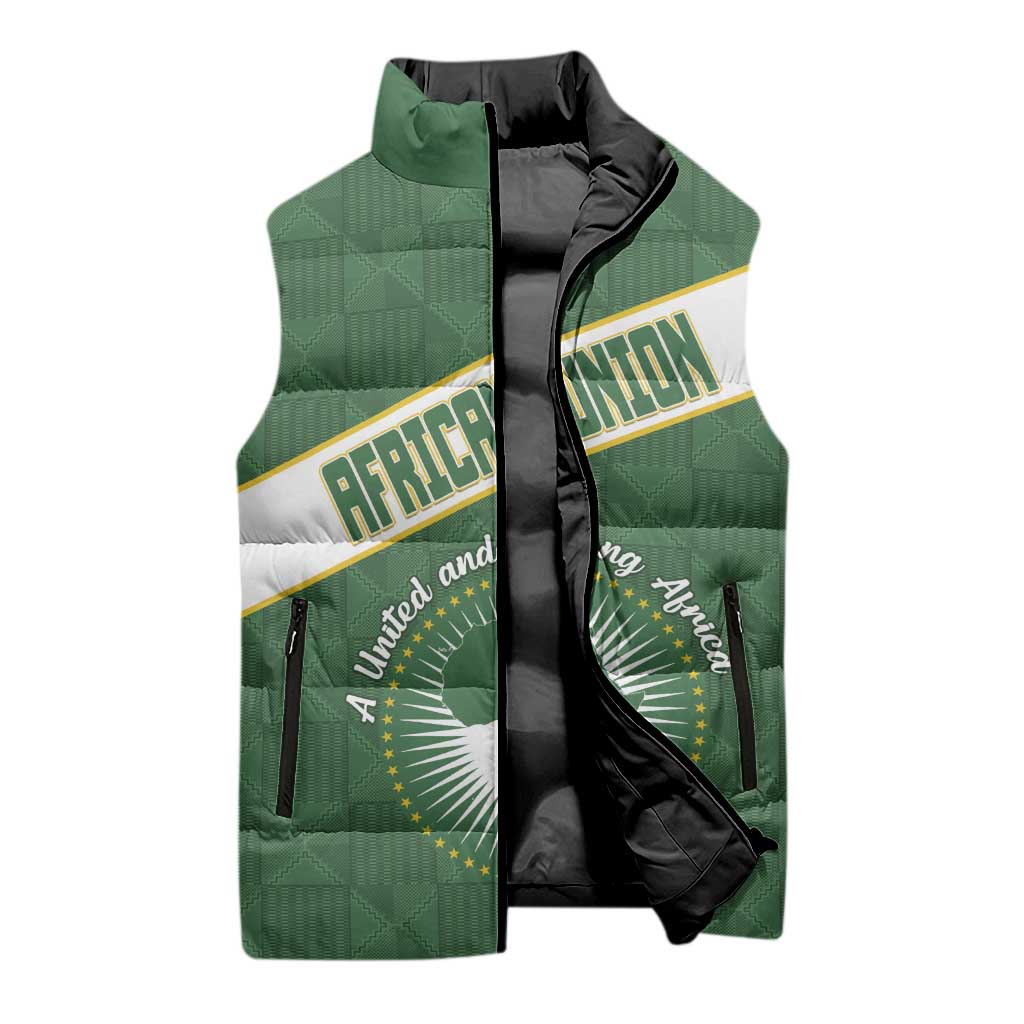 Personalized African Union Day Sleeveless Puffer Jacket Emblem With Kente Pattern