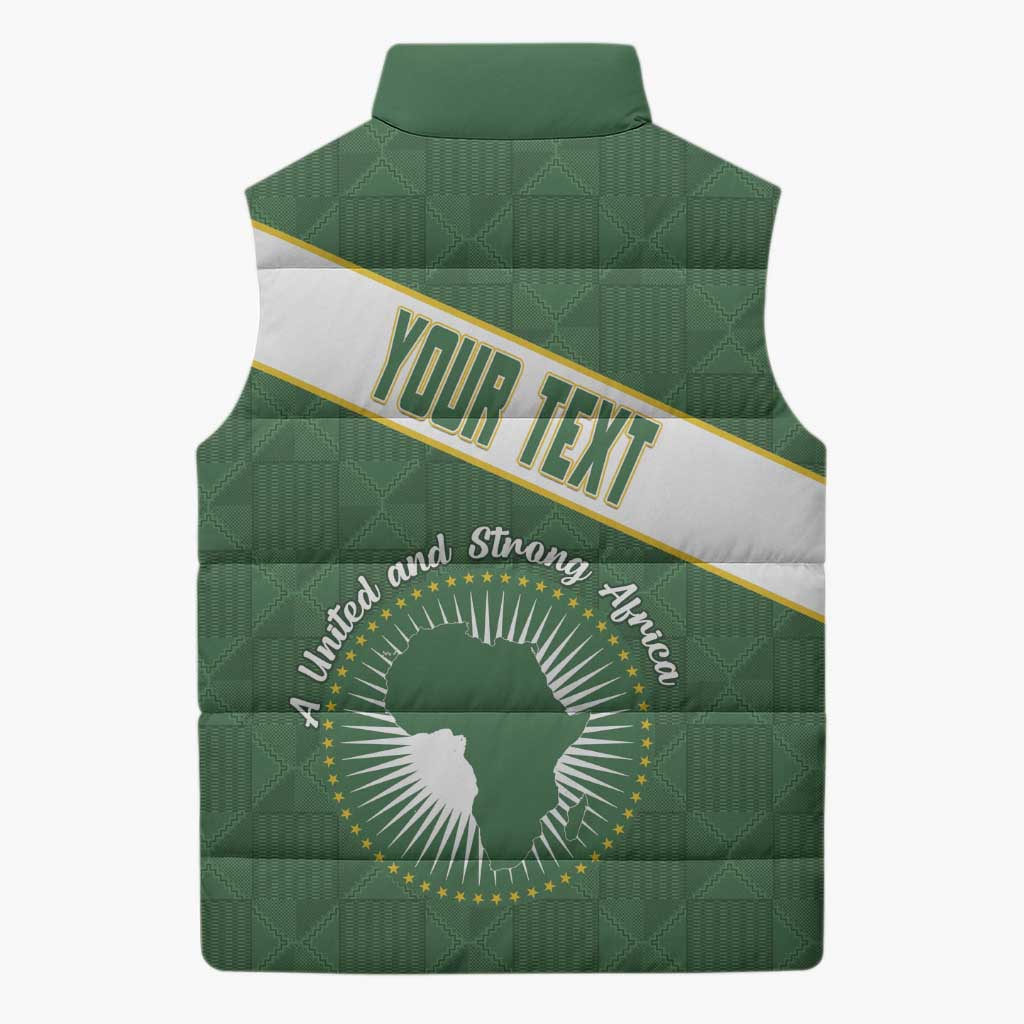 Personalized African Union Day Sleeveless Puffer Jacket Emblem With Kente Pattern