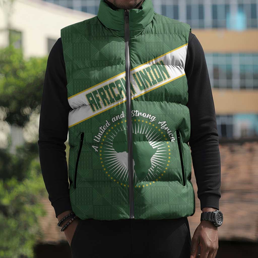 Personalized African Union Day Sleeveless Puffer Jacket Emblem With Kente Pattern